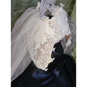 1960-70s Vintage Priscilla of Boston Headdress Cap Veil Wedding Bride